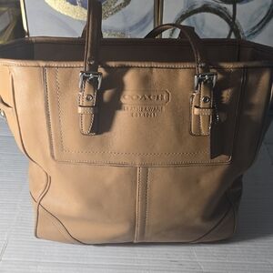 COACH Tan Leather Work Tote with Buckle Handles